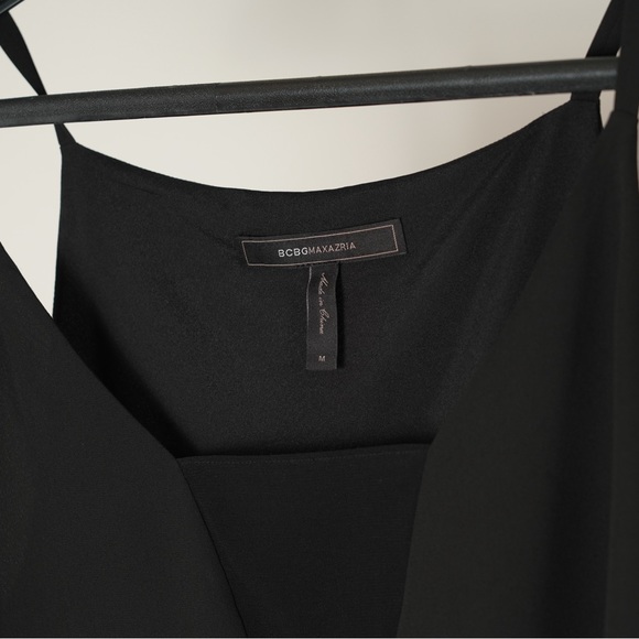 BCBGMAXAZRIA Black Spaghetti Strap Top with Sheer V, Size M - Picture 4 of 4